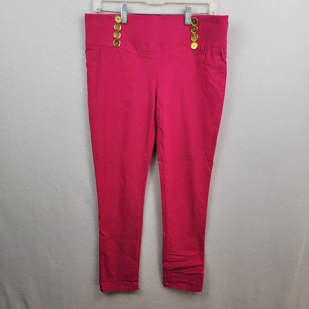 WOMEN'S ENLIN JEGGINGS SIZE L HOT PINK WITH GOLD BUTTON DETAIL